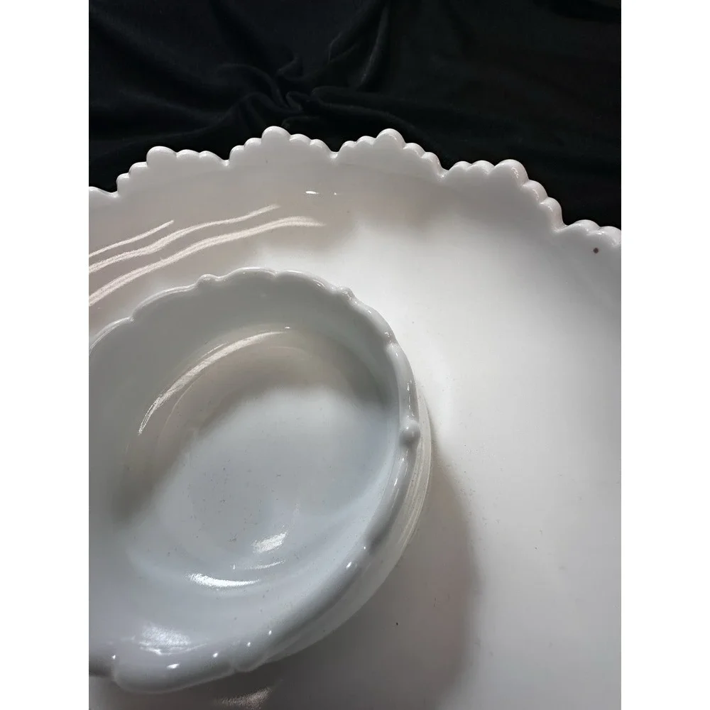 Fenton Hobnail Milk Glass Fluted Edge‎ Chip and Dip Bowl Or Candle Holder